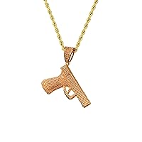 Men Women Gun Pistol Riffle Solid 14k Gold Finish Pendant Stainless Steel Real 2.5 mm Rope Chain Necklace, Mens Jewelry, Iced Pendant, Rope Necklace, Pistol Pendant, Gun Pendant
