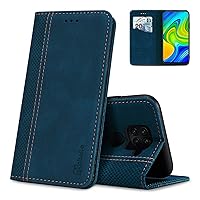 Xiaomi Redmi Note 9 Case,Compatible for Xiaomi Redmi Note 9 Wallet Flip Case Silicone Premium PU Leather Magnetic Closure Card Slots Frosted Cover Screen Protector Shell Phone Holder, Blue