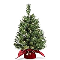 Majestic Spruce 2 FT Christmas Tree in Burgundy Cloth Bag with 35 Warm White Battery Operated LED Lights