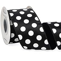 Ribbli Black with White Dots Ribbon Black and White Wired Satin Ribbon,2-1/2 Inch x Continuous 10 Yard,Polka Dot Ribbon for Big Bow,Wreath,Tree Decoration
