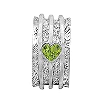 Spinner Ring !! Your Choice Meditation Band, 5 MM Heart Shape Peridot Gemstone Fidget Ring, 925 Sterling Silver Band…