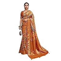 Elina fashion Holi Festival Velvet Tussar Silk Floral Print Party Saree With Unstitched Blouse Piece | Gift for Her