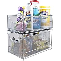 Sorbus® Cabinet Organizer Set —Mesh Storage Organizer with Pull Out Drawers—Ideal for Countertop, Cabinet, Pantry, Under the Sink, Desktop and More (Silver 2 Drawer)