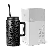 Simple Modern 50 oz Mug Tumbler with Handle and Straw Lid | Reusable Insulated Stainless Steel Large Travel Jug Water Bottle | Gifts for Women Men Him Her | Trek Collection | Black Leopard