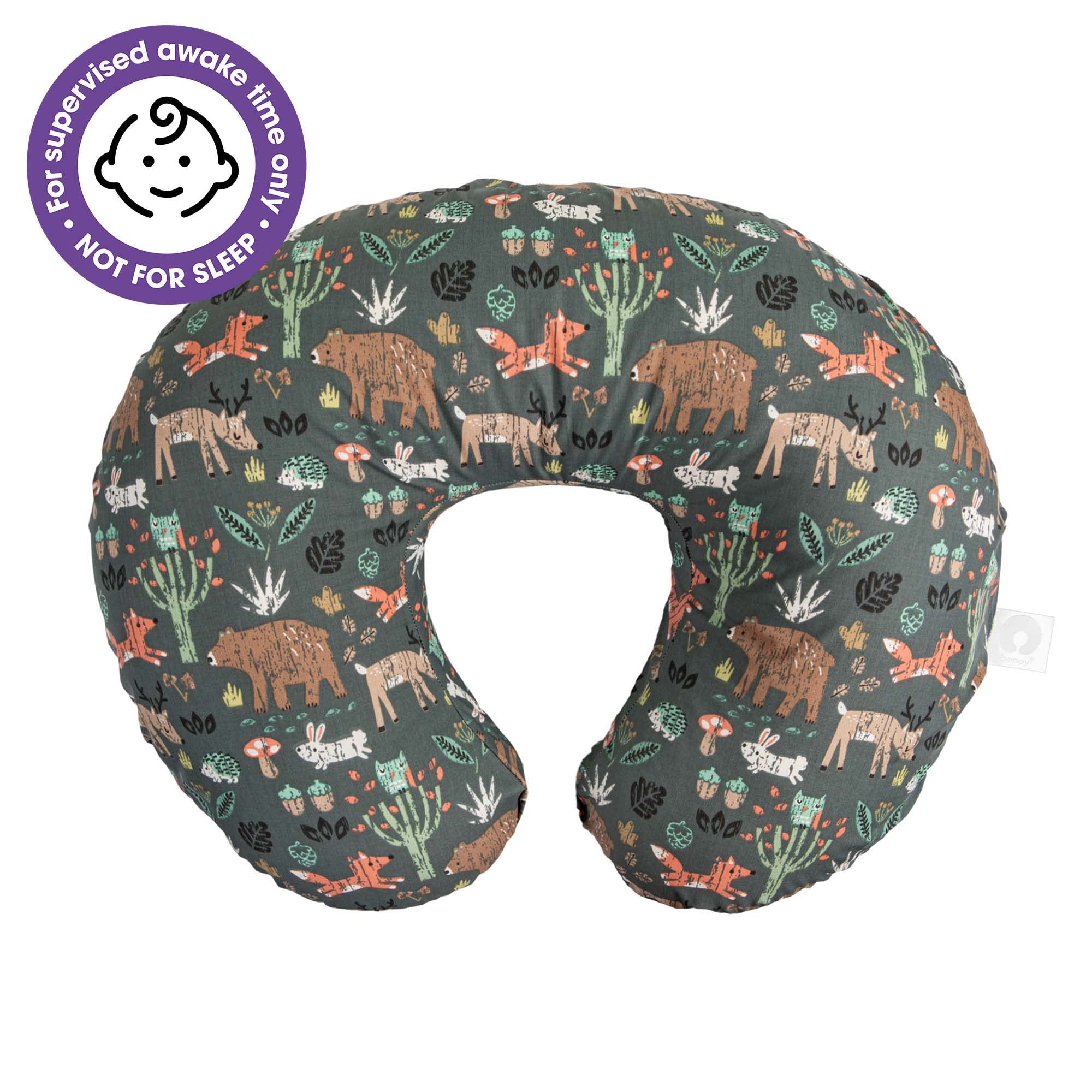 Boppy Nursing Pillow Original Support, Green Forest Animals, Ergonomic Nursing Essentials for Bottle and Breastfeeding, Firm Fiber Fill, with Removable Nursing Pillow Cover, Machine Washable