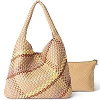 Joryin Woven Tote Bag with Purse for Women, Vegan Leather Hand Woven Shoulder Top-handle Bag, Handmade Knotted Woven Handbag