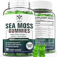 Sugar-Free Sea Moss Iodine Gummies 5000mg, Extra Strength Irish Moss Gel Supplement with Chlorophyll, Unfiltered ACV, D3, Burdock Root, Bladderwrack for Immune, Digestive, Joint, Skin, Vegan 60 Chews