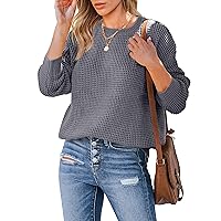 MEROKEETY Women's 2024 Long Sleeve Waffle Knit Sweater Crew Neck Solid Color Pullover Jumper Tops