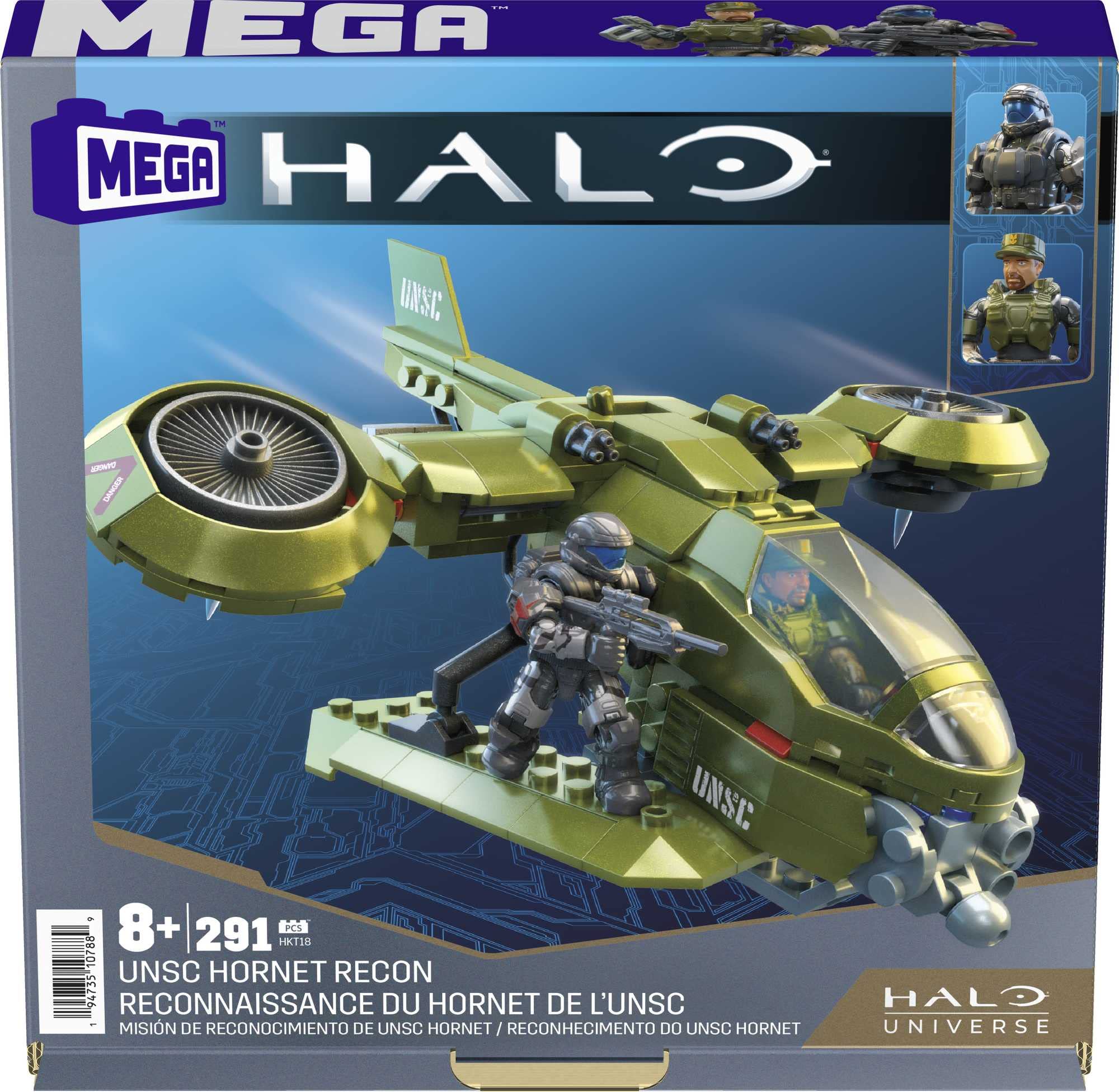 MEGA Halo Toys Vehicle Building Set for Kids, Unsc Hornet Recon Aircraft with 291 Pieces, 2 Micro Action Figures and Accessories, Gift Ideas