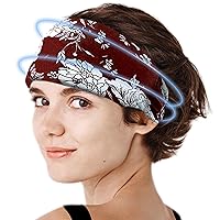 Migraine Headache Relief Ice Cap, Cooling Gel Headband Wrap Mask for Tension Stress, Face Cold Compress for Wisdom Teeth Puffy Eyes Surgery Pain Relief & Hangover (red White Flower)