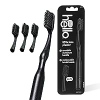 Manual Adult Toothbrush With Reusable Charcoal Modern Aluminum Handle & 4 Soft Replacement Heads, Bpa-free, 4 count