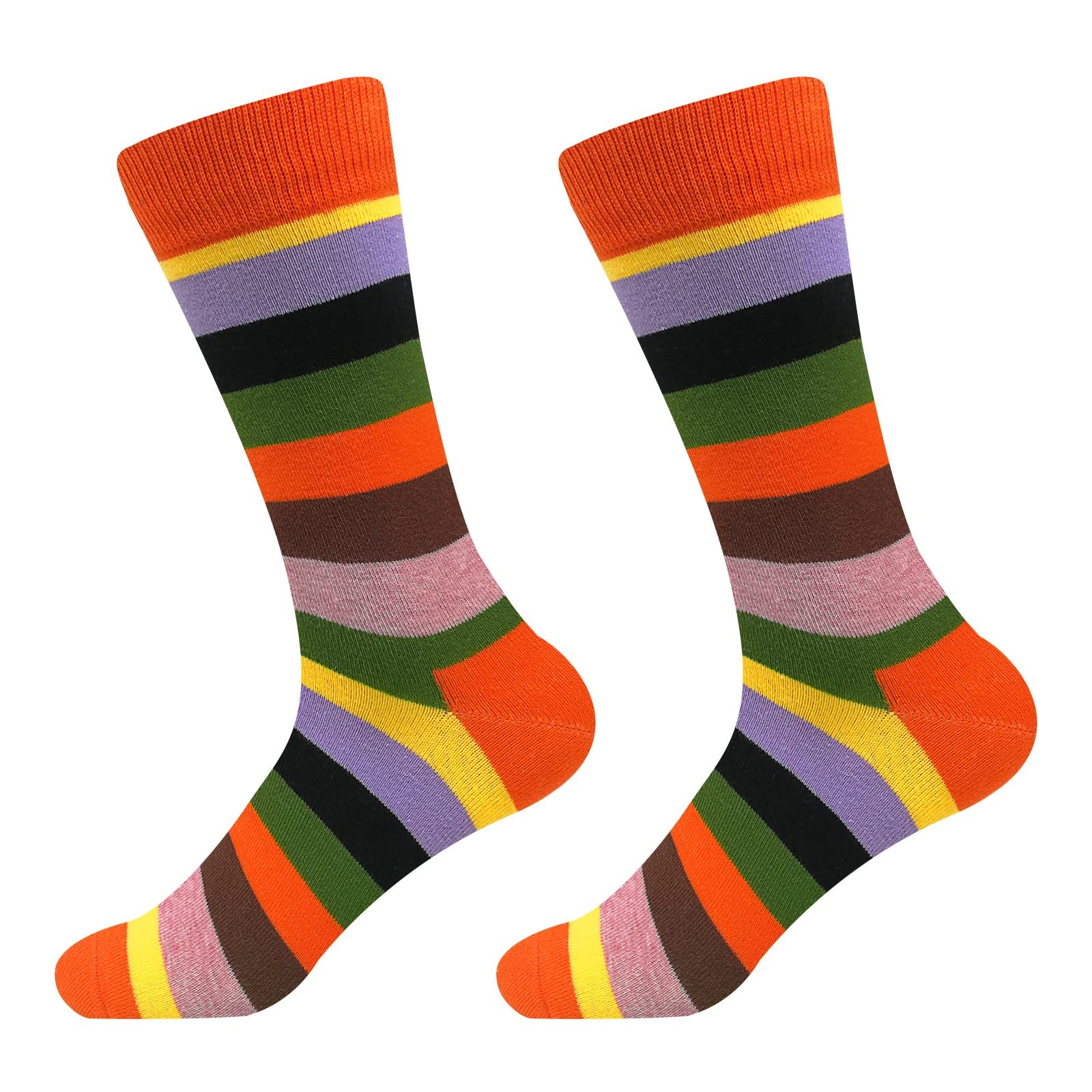 Fasefunn Men's Striped Socks Fun Colorful Novelty Crazy Patterned Dress Socks Cotton Calf Packs