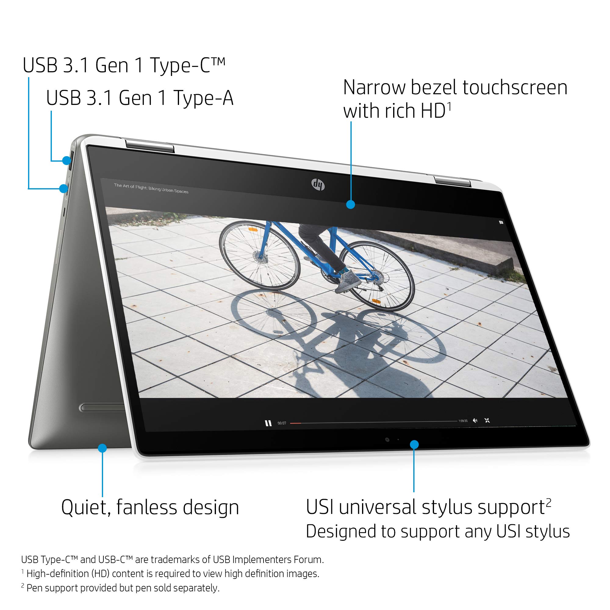 HP Chromebook x360 14-inch HD Touchscreen Laptop, Intel Celeron N4000, 4 GB RAM, 32 GB eMMC, Chrome (14b-ca0010nr, Ceramic White/Mineral Silver)