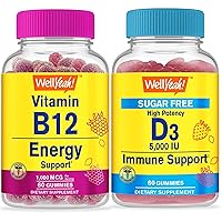Vitamin B12 1000mcg + Vitamin D3 5,000 IU Sugar Free, Gummies Bundle - Great Tasting, Vitamin Supplement, Gluten Free, GMO Free, Chewable Gummy