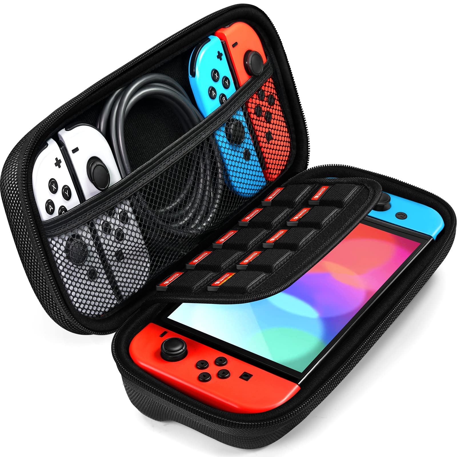 ivoler Carrying Case for Nintendo Switch and NEW Switch OLED Model(2021), Portable Hard Shell Pouch Carrying Travel Game Bag for Switch Accessories Holds 10 Game Cartridge