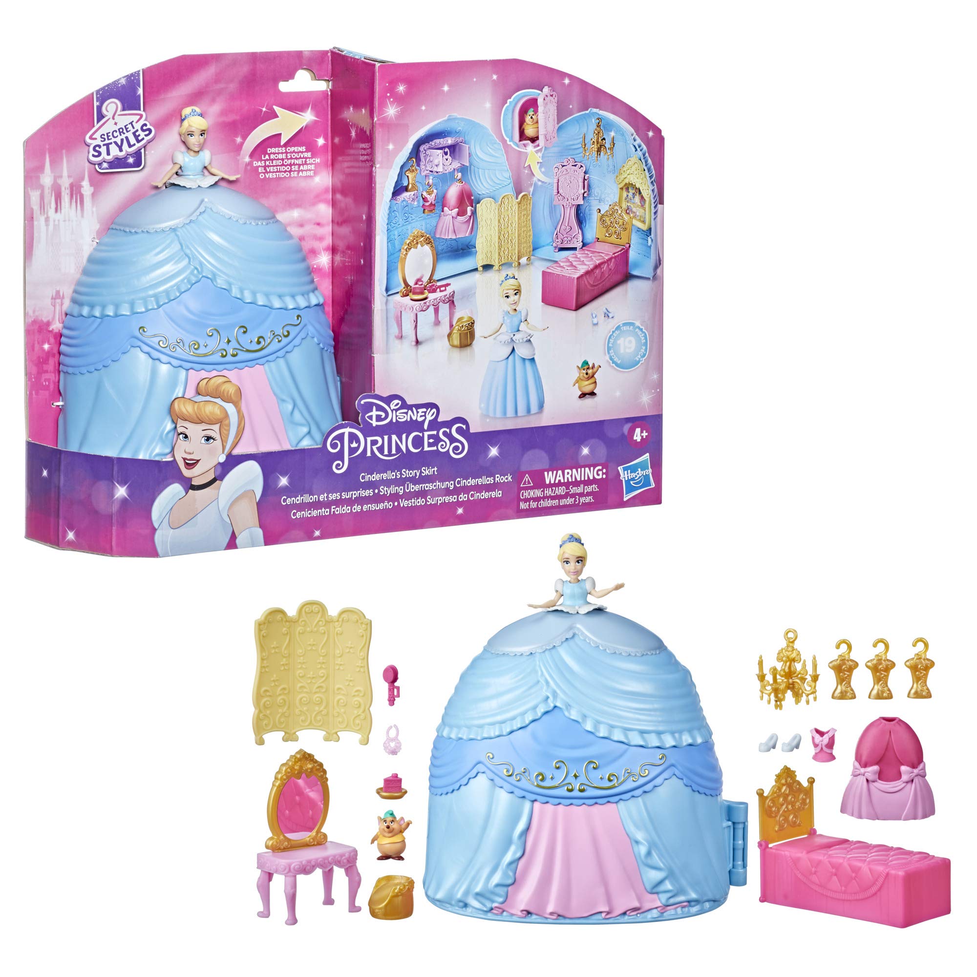 Disney Princess Secret Styles Cinderella Story Skirt, Playset with Doll, Furniture, and Extra Fashions, Toy for Girls 4 Years Old and Up