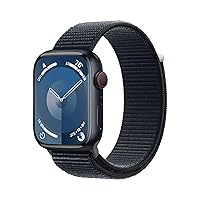 Apple Watch Series 9 [GPS + Cellular 45mm] Smartwatch with Midnight Aluminum Case with Midnight Sport Loop. Fitness Tracker, Blood Oxygen & ECG Apps, Always-On Retina Display, Carbon Neutral