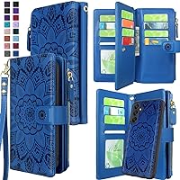 Harryshell Detachable Wallet Leather Case Compatible with Samsung Galaxy A25 5G (2024) Magnetic Phone Case Zipper with Cash Coin Pocket Multi Card Slots Holder Wrist Strap Lanyard (Flower Deep Blue)