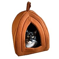 Cat House - Indoor Cat Bed with Removable Foam Cushion - Pet Tent for Kittens, Rabbits, Guinea Pigs, and Other Small Animals by PETMAKER (Brown)