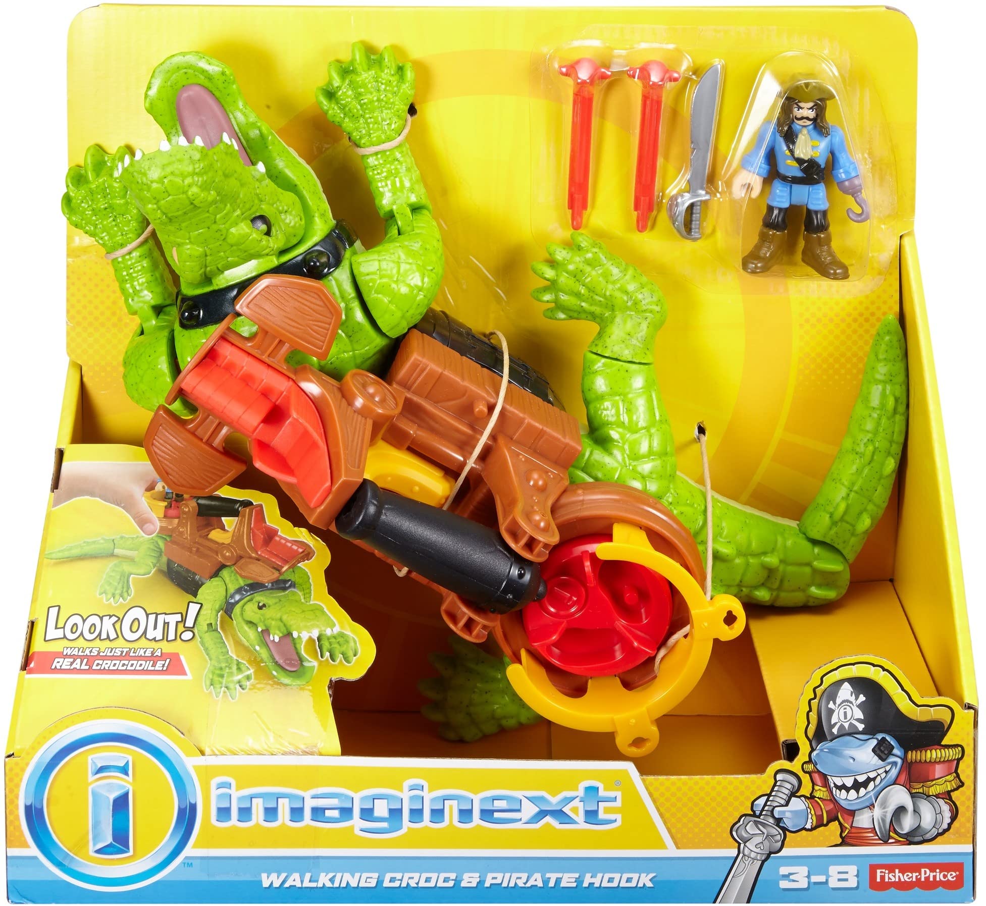 Imaginext Preschool Toys Walking Croc & Pirate Hook 5-Piece Playset with Launcher for Pretend Play Ages 3+ Years