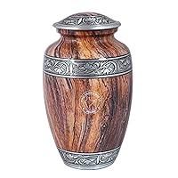 Floral Silver Engraved Cremation Urn for Human Ashes Adult - Handcrafted Funeral Memorial Ashes Urn - Large Columbarium Urn - Bag Included (Wood Texture) (200 Cubic Inches)