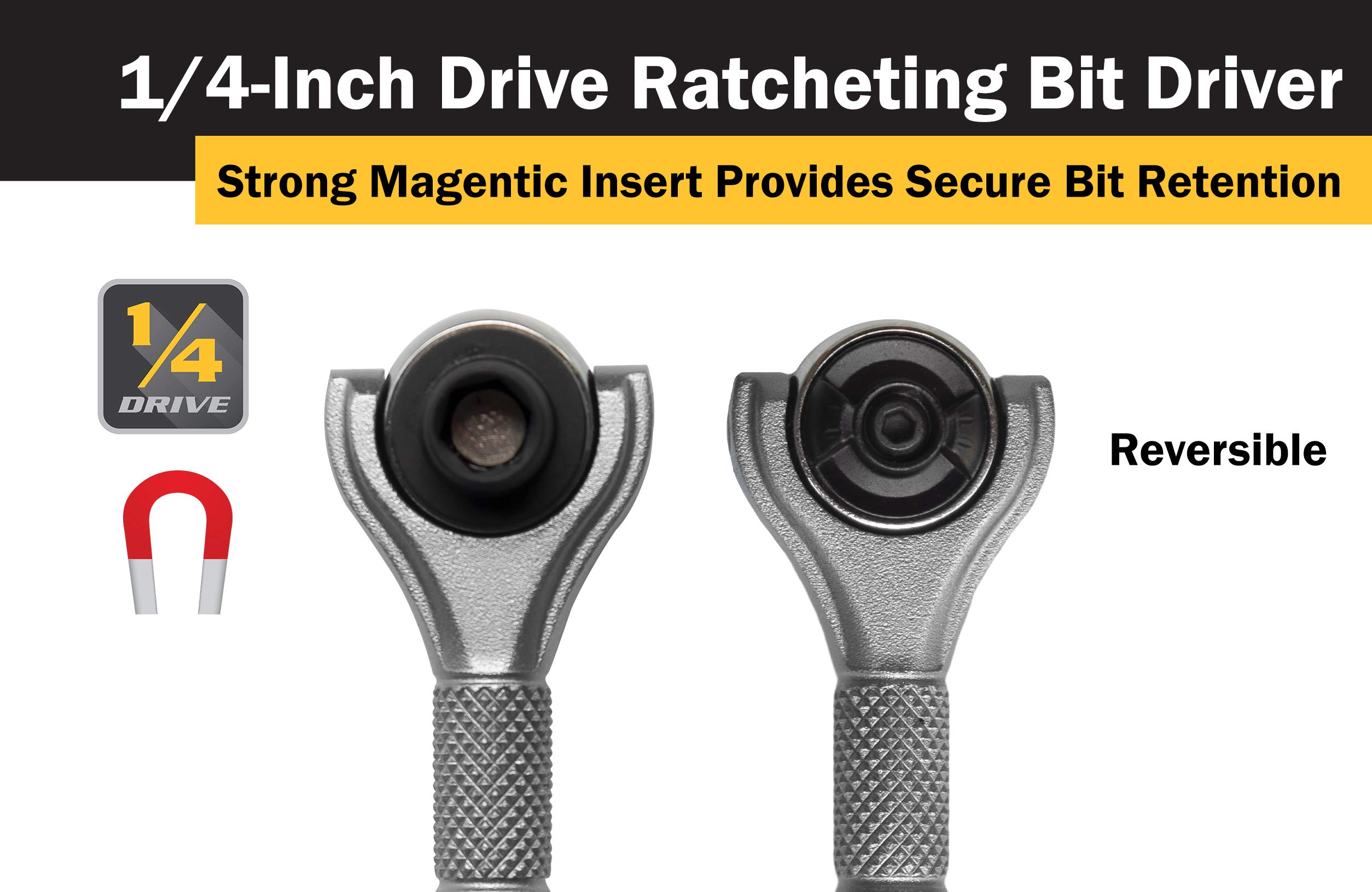 Titan 11318 1/4-Inch Drive x 4-Inch 90-Tooth Swivel Head Micro Ratcheting Bit Driver - Silver
