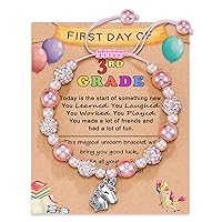 HGDEER Kindergarten/Preschool Graduation Gifts for Girls | Pink Pearl and Rhinestone Balls Unicorn Bracelet | Adjustable Length | Suitable for Daughter Granddaughter Niece Girl
