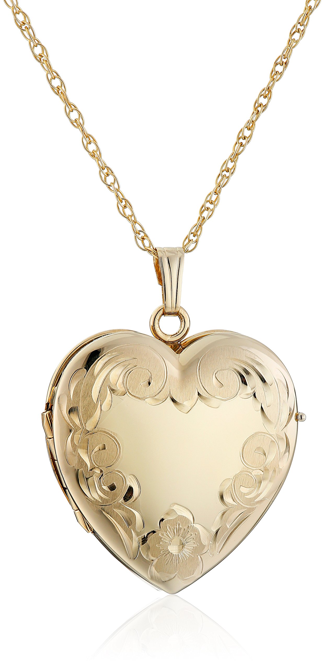 Amazon Collection Engraved Four-Picture Heart Locket, 20