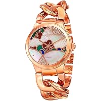 Akribos XXIV Women's Genuine Diamond Watch - Accented Mother-of-Pearl Landscaped with Sunset Dial with Chain Link Bracelet - AK931