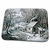 3dRose Vintage Currier and Ives Wilderness Log Cabin Woods - Dish Drying Mats (ddm-285084-1)