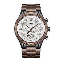 vicvs Natural Walnut Automatic Wooden Men Watch Sport Date Day Multifunctional Automatic Wooden Watch