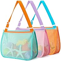 3 Pack Large Mesh Beach Bag Kids, Shell Collecting Bags for kids, Sea Shell Bags for Picking Up Shell, Beach Toy Essentials Accessories for Girls Boys, Summer Fun Sand Toy Seashell Bag with Zipper