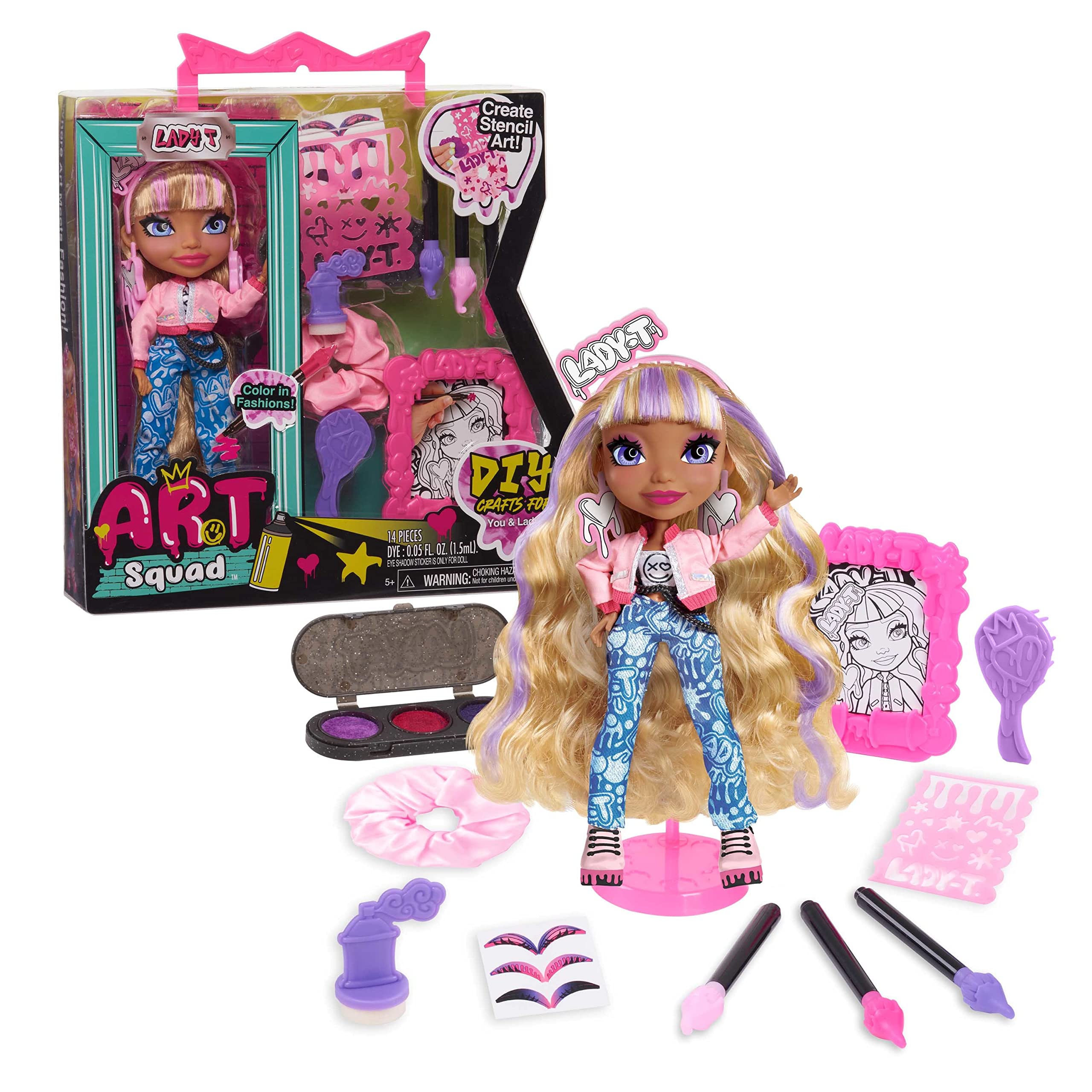 ART SQUAD Lady T 10-inch Doll & Accessories with DIY Craft Stencil Project, Kids Toys for Ages 3 Up, Gifts and Presents by Just Play