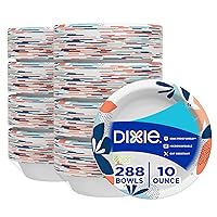Dixie Paper Bowls, 10 oz Dessert or Light Lunch Size Printed Disposable Bowls, 36 Count (Pack of 8), White