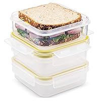 Biokips Sandwich Containers (Set of 3) – Airtight Food Storage Containers – BPA-Free Lunch Containers for w/ Locking Lids – Microwave & Dishwasher Safe Sandwich Box Container Set