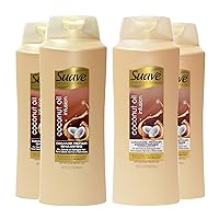 Suave Professionals Damage Repair Shampoo + Conditioner Coconut Oil, 28 Fl Oz (Pack of 4)