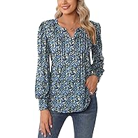 LUYAA Women's Long Sleeve Casual Blouses Dressy Tunic Top V Neck Button Office Wear Fall Winter