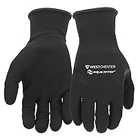 Men's Aqua Armor Sandy Nitrile Coated Winter Work Gloves, Water Resistant, Terry Acrylic Inner Liner, Nylon Shell, Black, Large (93065-L)