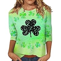 St Patricks Day Shirt for Women 3/4 Length Sleeve Tops Casual Crewneck Tees Loose Pullover Prited Blouses T-Shirt