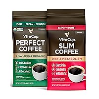 Perfect Low Acid Ground Coffee,11 oz & Slim Ground Coffee,11 oz Bundle | Infused with Superfoods (With B Vitamins, Ginseng & Garcinia Cambogia) for Diet & Support
