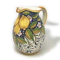 Italian Ceramic Art Pottery Pitcher Vino Vine gal 0,264 Hand Painted Decorated Three Lemons Made in ITALY Tuscan