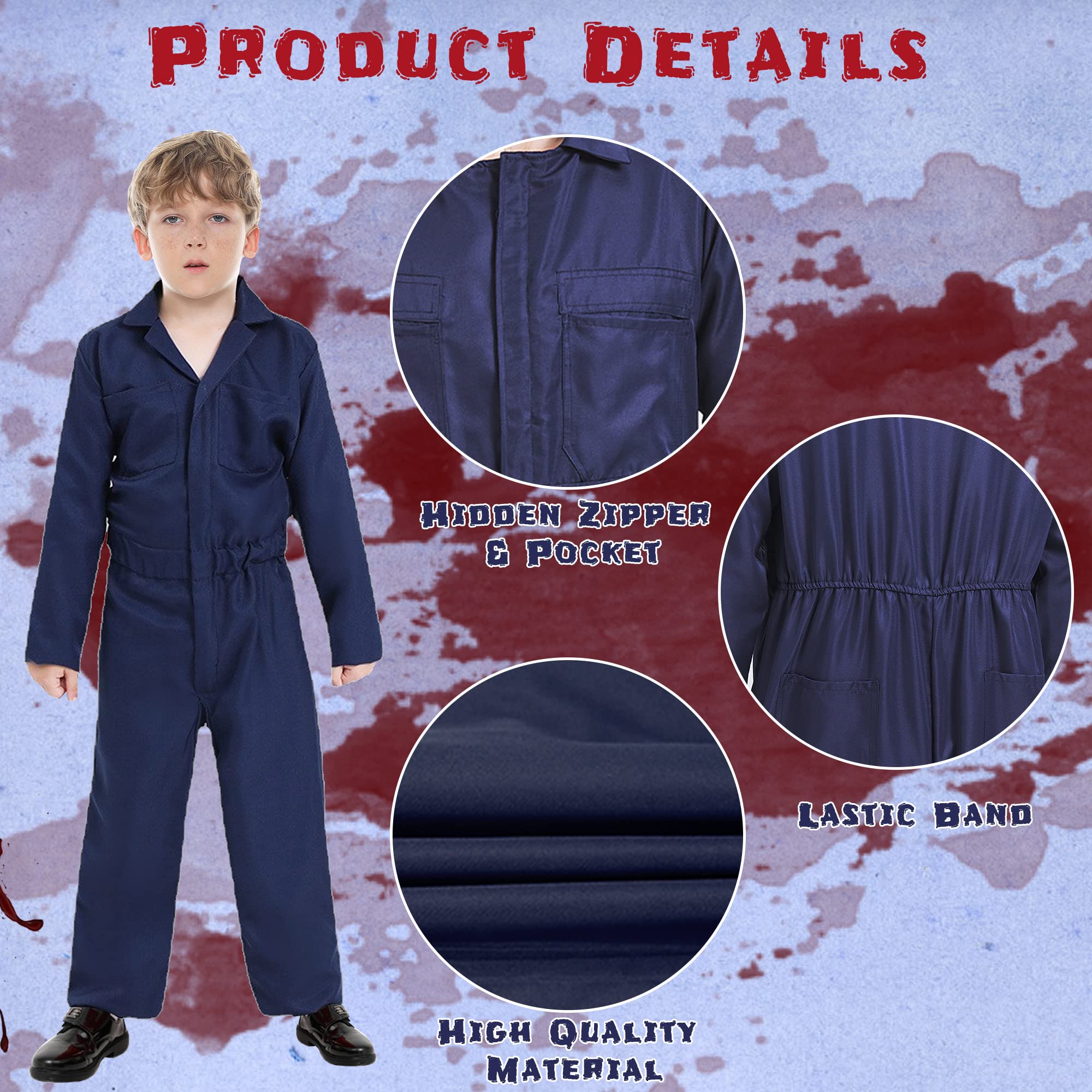 Firecos Halloween Horror Killer Cosplay Jumpsuit Coveralls Costume Props Halloween Costume with Mask for Kids Boys