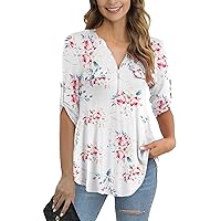 a.Jesdani Women's Plus Size Tops 3/4 Roll Sleeve Shirts V Neck Blouses Tunic Top