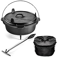 Uno Casa 6Qt Cast Iron Camping Dutch Oven with Lid Lifter and Storage Bag - Cast Iron Dutch Oven Pot with Lid, Cast Iron Camping Cookware, Camping Oven - Campfire Cooking Equipment