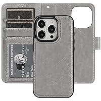 Bocasal Detachable Wallet Case for iPhone 15 Pro RFID Blocking Card Slots Holder Premium PU Leather Magnetic Kickstand Shockproof Wrist Strap Removable Flip Protective Cover 5G 6.1 inch (Grey)