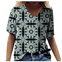 Women's Fashion Casual Tops Graphic Print V Neck Loose Short Sleeve T-Shirt Women's Blouse 2023 Summer T-Shirts