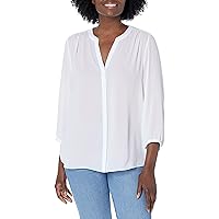 NYDJ womens Three-quarter sleeve Pintuck | Classic Lightweight top Blouse, Optic White, Large US