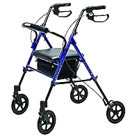 Graham-Field RJ4718B Lumex Set N' Go Wide Rollator Height-Adjustable Walker with Wide Seat, Short and Tall Use, Blue