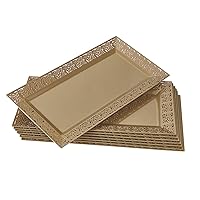 Silver Spoons DISPOSABLE LACE TRAYS | for Upscale Wedding & Dining | 6 pc | Gold | 14' x 7 . 5'