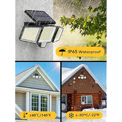 Atronor Solar Wall Security Flood Lights, 265 LED 2800LM with Motion Senor, Outdoor, Remote Control, 3 Lighting Modes, 3 Heads, 270° Wide, IP65 Waterproof, 2 Packs